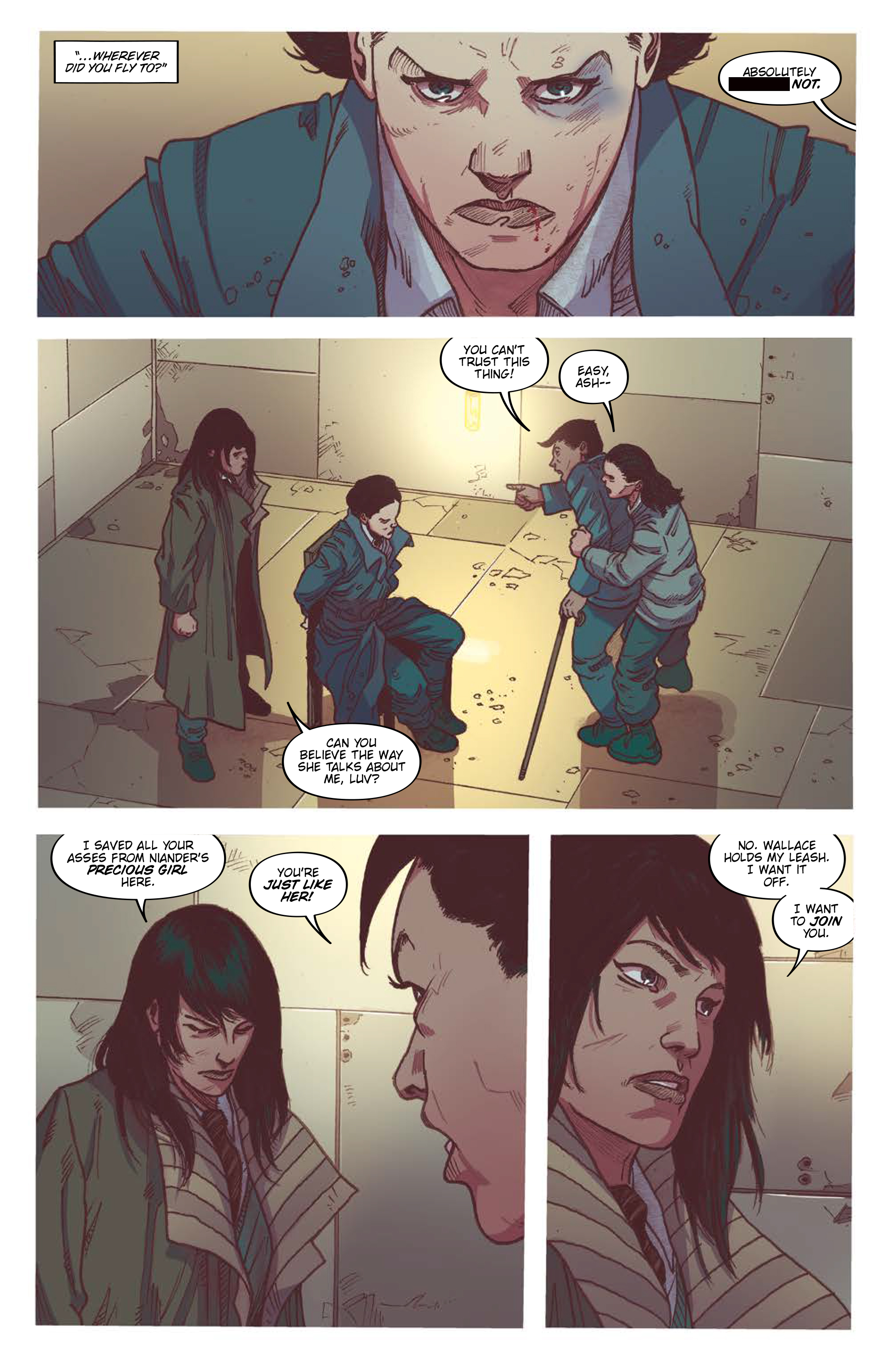 During an interrogation, real Ash gets angry with Replicant Ash; Blade Runner 2039 #11. Titan Comics. 2024.