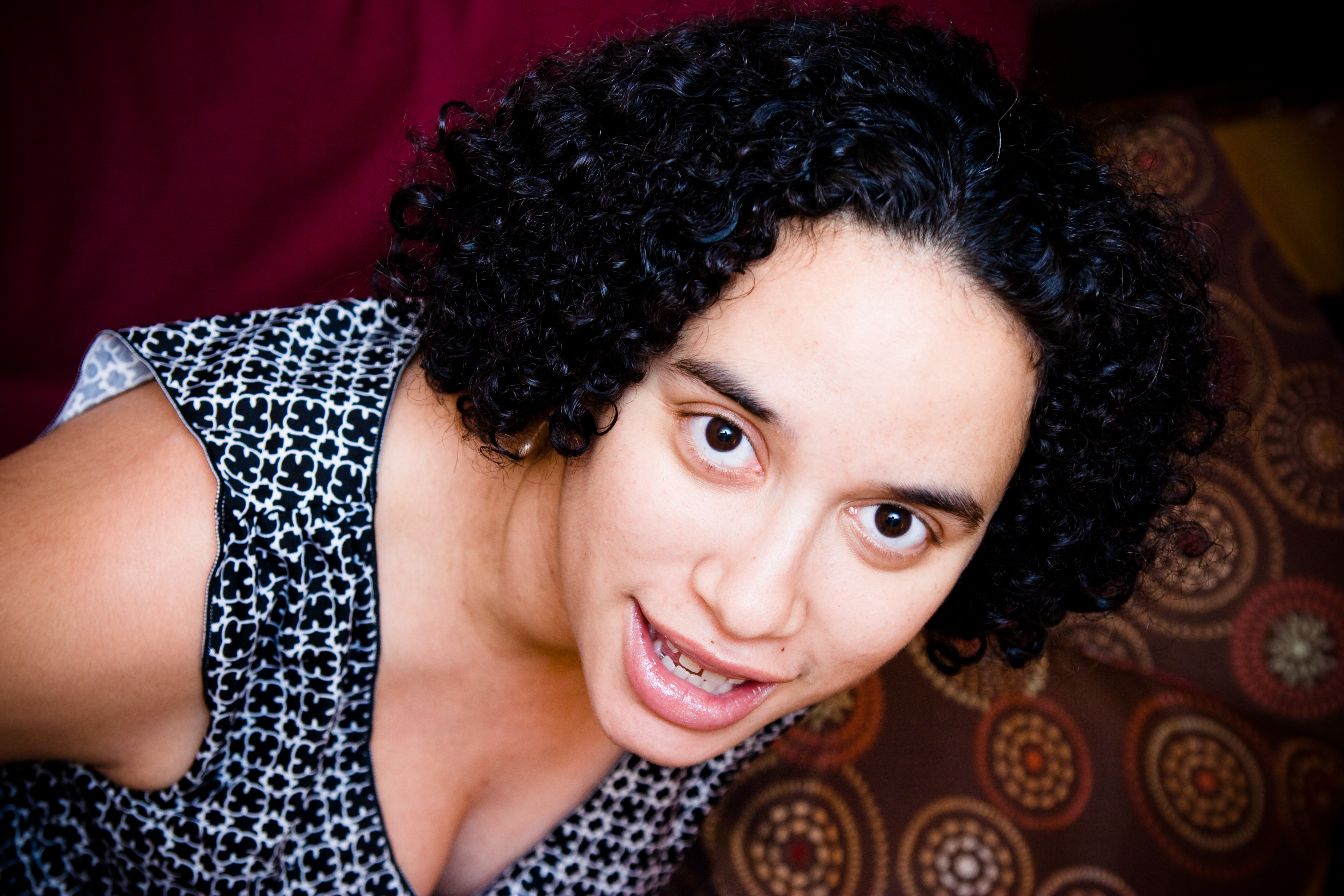 Shannon Gibney looking up at a camera.